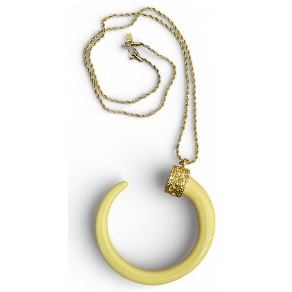 Vintage Kenneth Jay Lane Horn Tusk Necklace Ivory Gold
